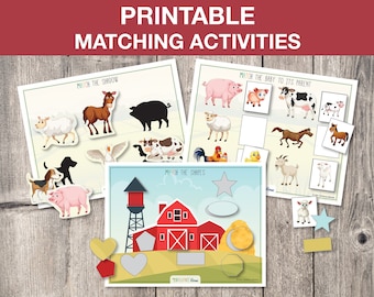 Printable Matching Activities, Farm Activity, Farm Animals Matching, Preschool Activity, Quiet Book Page, Homeschool, INSTANT DOWNLOAD, T018
