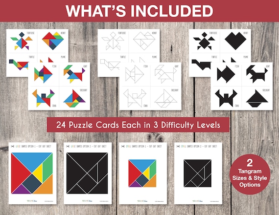 Tangram Puzzles Printable Game, Kids Printable Puzzle, Montessori