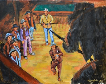 Peinture à l'huile de "Rio Bravo" Avec John Wayne et Dean Martin - Peinture à l'huile de "Rio Bravo" avec John Wayne et Dean Martin