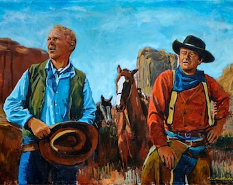 Peinture à l'huile de "Les Chercheurs" avec John Wayne - Peinture à l'huile de "Centaures du désert" avec John Wayne