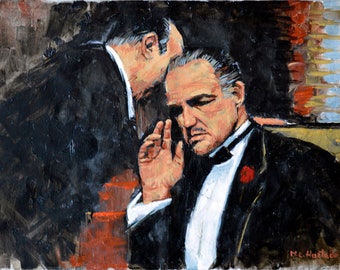 Peinture à l'huile du Parrain avec Marlon Brando - Peinture à l'huile de "Le Parrain" avec Marlon Brando