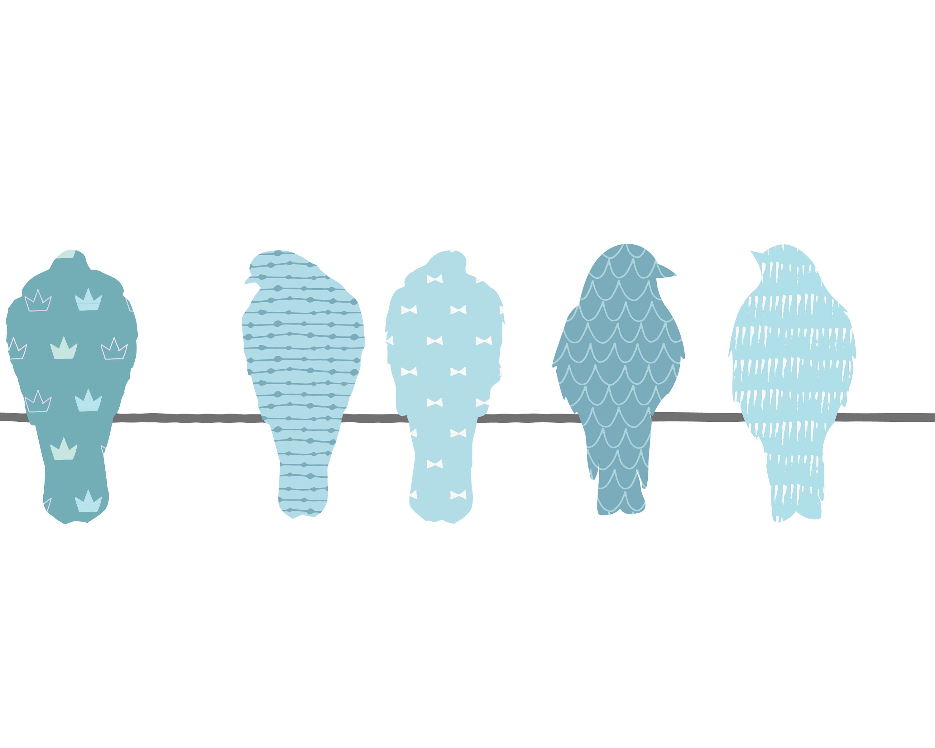 Birds on Wire Printable Art Nursery Art Blue Birds Printable - Etsy