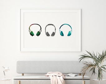 Headphones Printable Wall Art / Instant Download / Home Décor / Music Room Décor / Boys Room Décor / Music