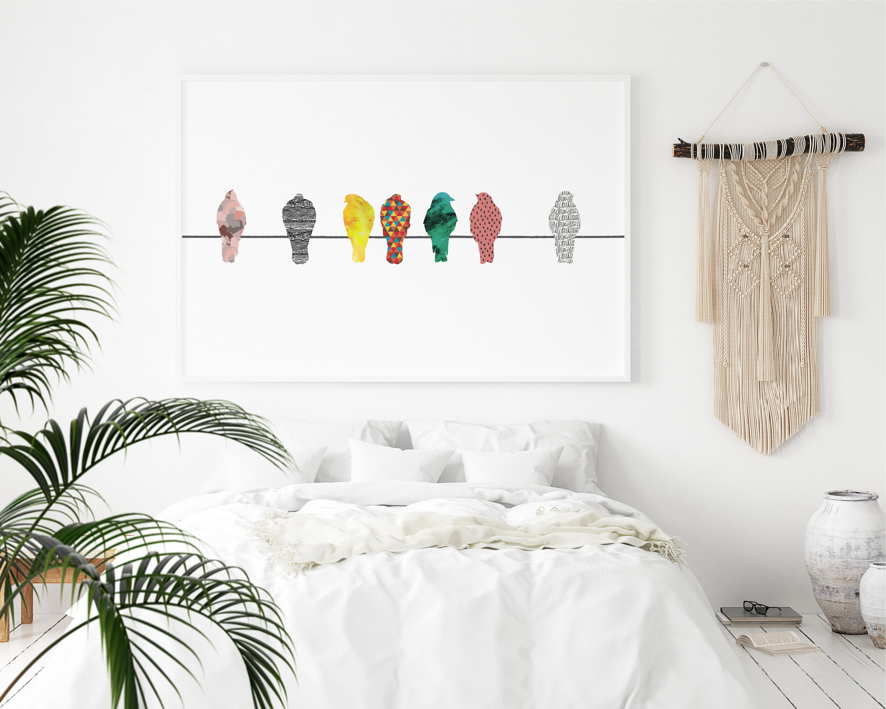 Birds on a Wire Printable Wall Art, Colourful Birds Art - Etsy