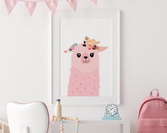 Llama Printable Girls Pink Wall Art