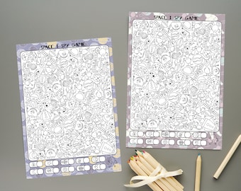 I Spy Game and Colouring Page Space Printable for Children, Instant Download
