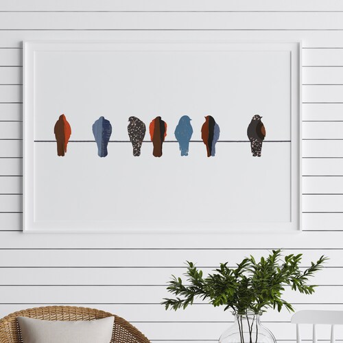 Birds on a Wire Printable Wall Art Colourful Birds Art - Etsy
