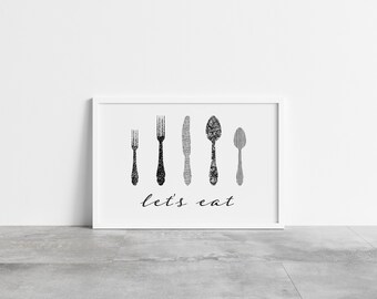 Eat Kitchen Wall Décor / Cutlery Art Printable / Cutlery Kitchen Wall Art / Instant download