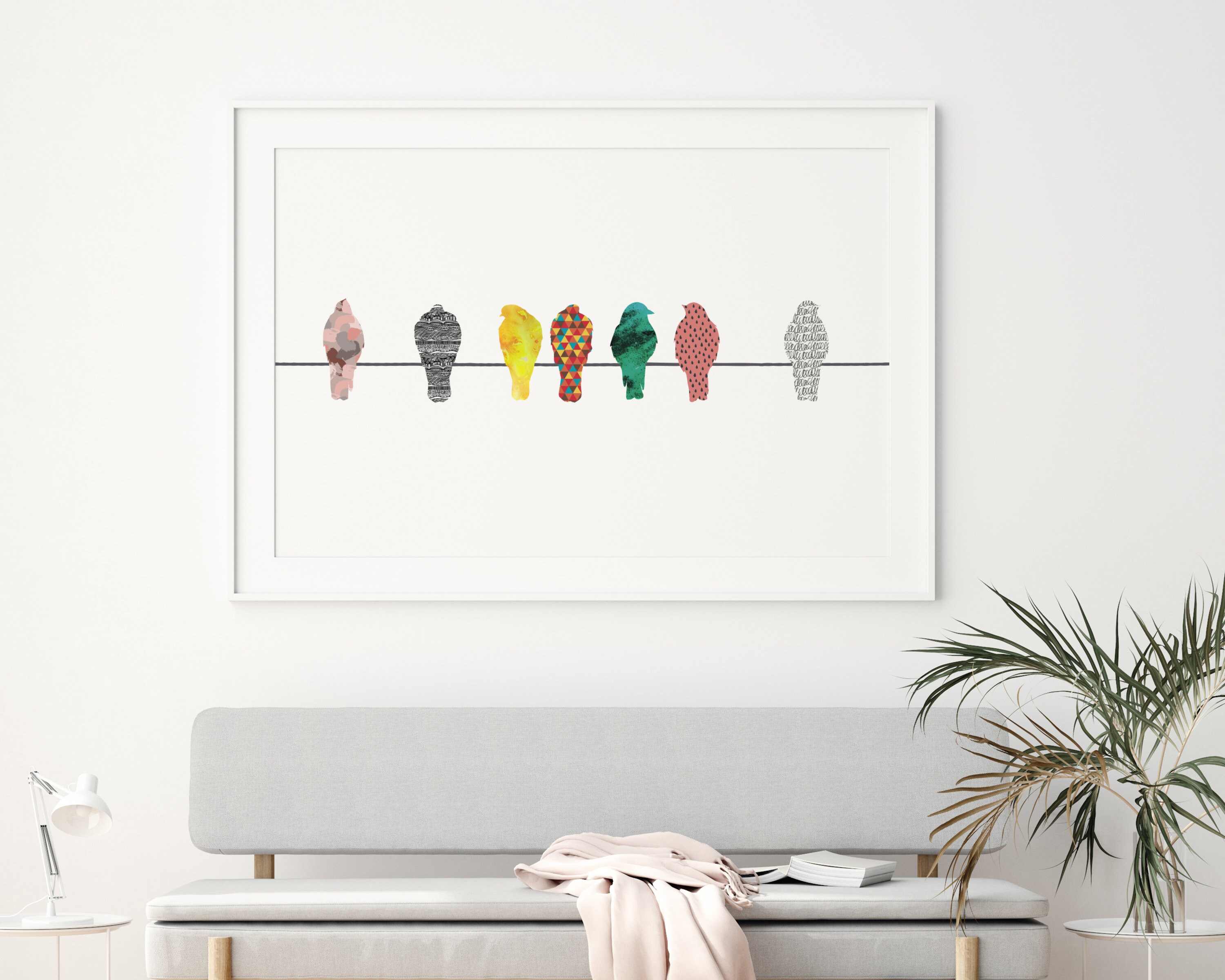 Birds on a Wire Printable Wall Art, Colourful Birds Art - Etsy