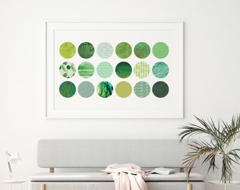 Green Patterned Circles Printable Wall Art, Téléchargement instantané