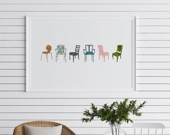 Chairs, Printable Wall Art, Funky Wall Art, Chair Art