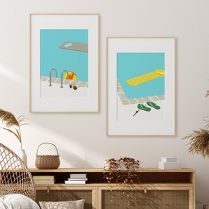 Swimming Pool Printable Wall Art / Set of Two / Pool Illustration / Swimming Pool Poster / Instant Download / Home Décor