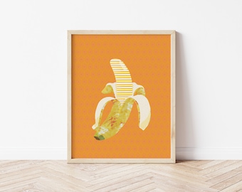 Banana Illustration / Printable Wall Art / Vibrant Fruit Art / Instant Download