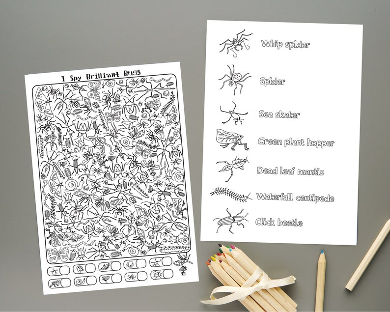 I Spy Bugs Activity: Kids Colouring Page, Printable Game (digital ...