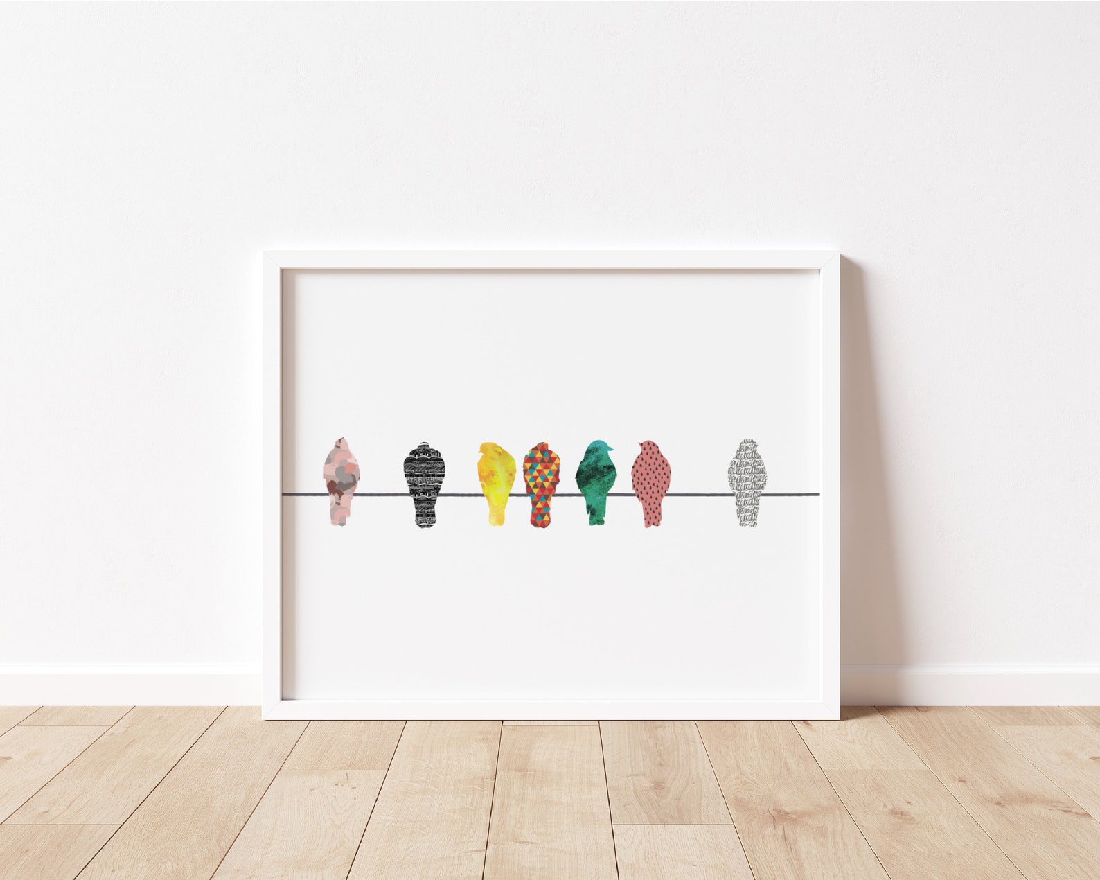Birds on a Wire Printable Wall Art, Colourful Birds Art - Etsy