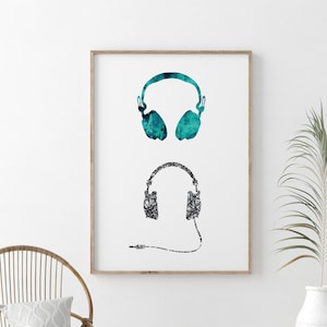 Headphones Printable Wall Art / Instant Download / Home Décor / Music Room Décor