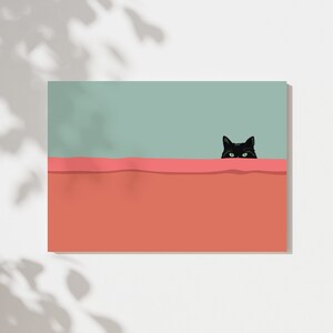 覗き見する黒猫の印刷可能な壁アート / 即時ダウンロード / 猫のイラスト