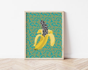 Banana Illustration / Printable Wall Art / Vibrant Fruit Art / Instant Download