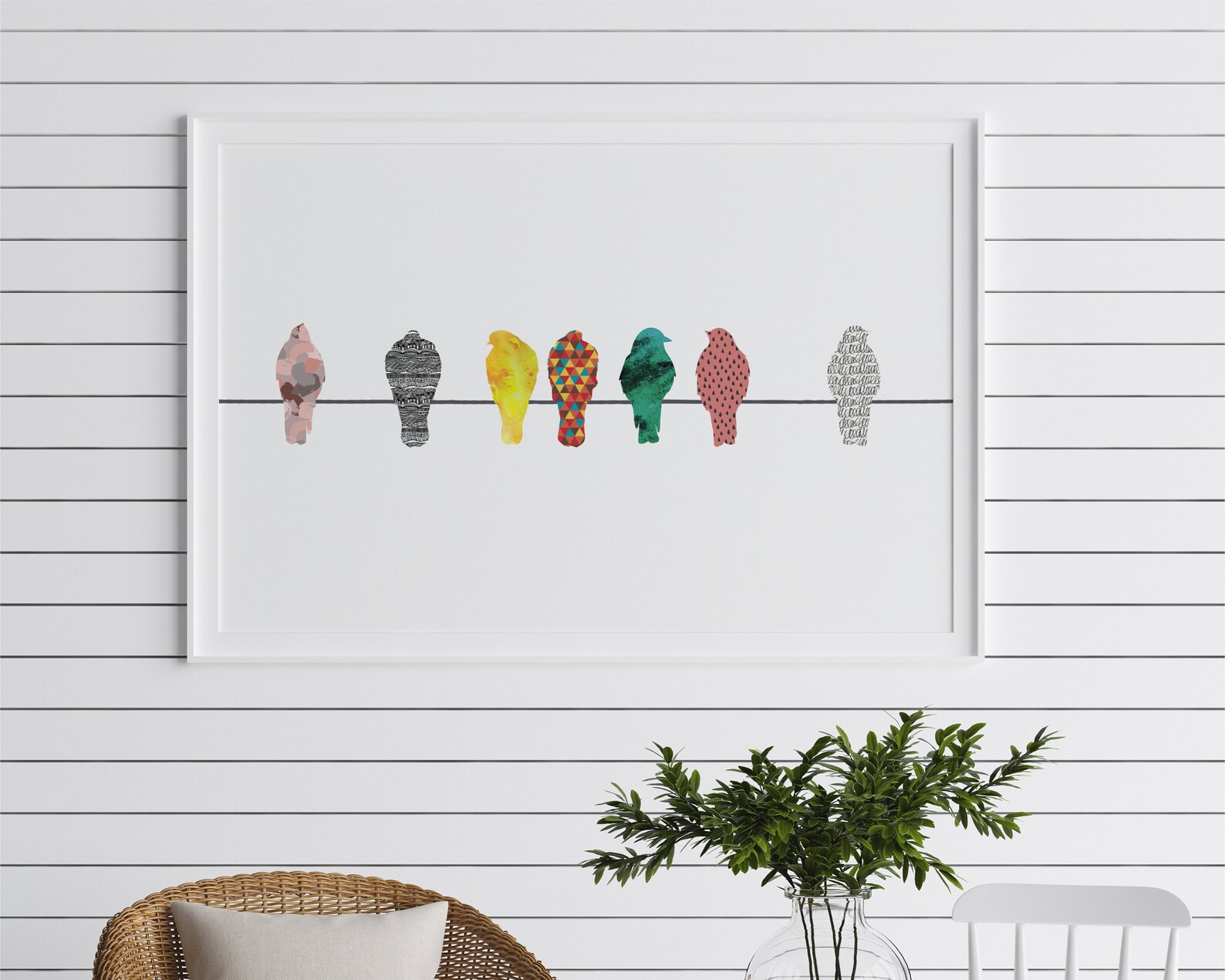Birds on a Wire Printable Wall Art, Colourful Birds Art - Etsy