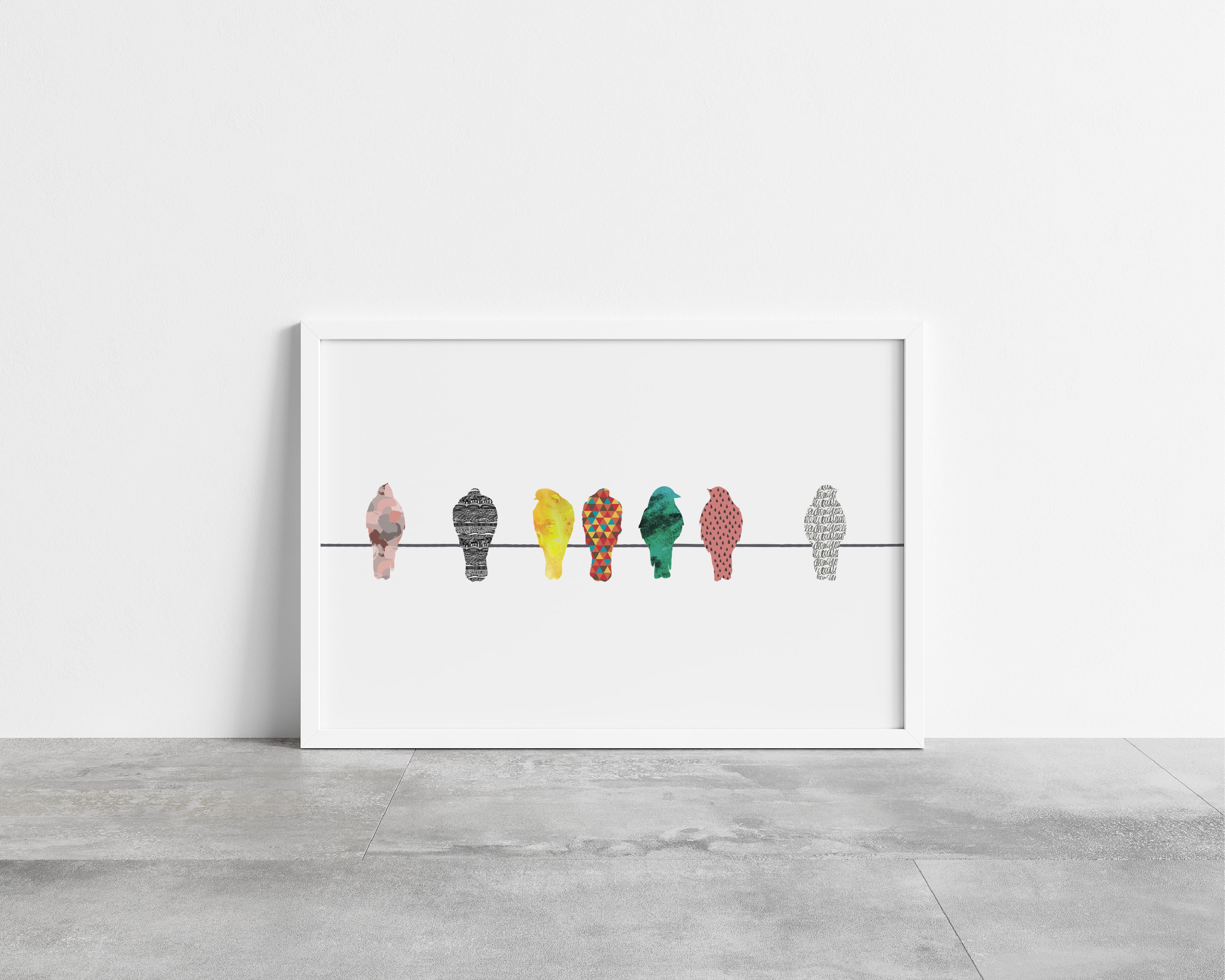 Birds on a Wire Printable Wall Art, Colourful Birds Art - Etsy