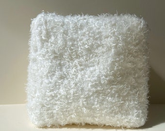 Ivory faux shearling fur mini kids cube floor cushion cover