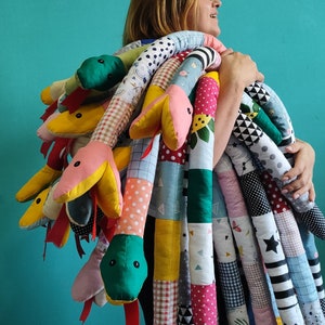 patchwork snake, Snake plush, Snake stuffed animal, Reptile toy, Colorful snake toy, Snake Plush Filling, Stuffs Snake, Plush Stuffed