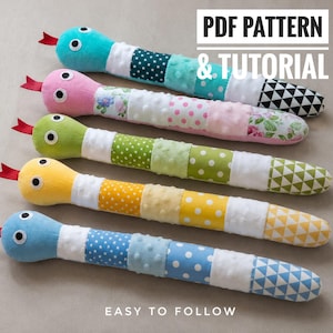 Patchwork mini Snake Sewing Pattern PDF | Soft Toy Snake Tutorial | Beginner Sewing Project | Fabric Scrap Plush Toy Pattern