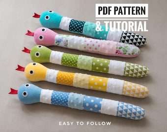 Patchwork mini Snake Sewing Pattern PDF | Soft Toy Snake Tutorial | Beginner Sewing Project | Fabric Scrap Plush Toy Pattern