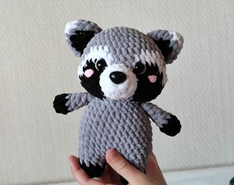 Mapache de peluche de ganchillo, lindo mapache amigurumi, peluche de mapache suave, juguete de mapache relleno