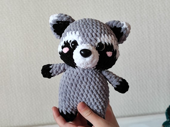 Crochet raccoon plush , cute amigurumi raccoon, soft raccoon plushie, stuffed raccoon toy