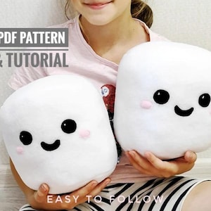 Wzór do szycia pianki marshmallow w formacie PDF i samouczek łatwy do naśladowania wzór, wzór do szycia pluszowej zabawki marshmallow, oszczędzanie dla początkujących
