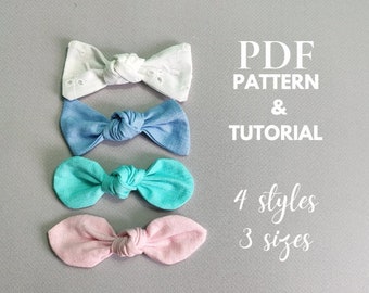 PDF Knot Hair Bow Pattern, EASY sewing bow pattern, 3 Sizes 4 Styles Knotted Hair Bow, Baby bow pattern, DIY hair bow,  baby headband