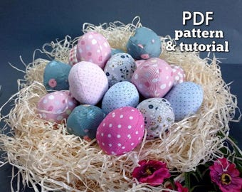 PDF Easter Eggs Sewing PATTERN, Fabric egg, Instant Digital Download Pattern, Stuffed Eggs, DIY Spring Tiered Tray Decoration
