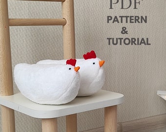 PDF kip naaipatroon, witte pluche kip speelgoed, paasstof pdf kip speelgoed, DIY paasstof moeder kip knuffel cadeau moederdag