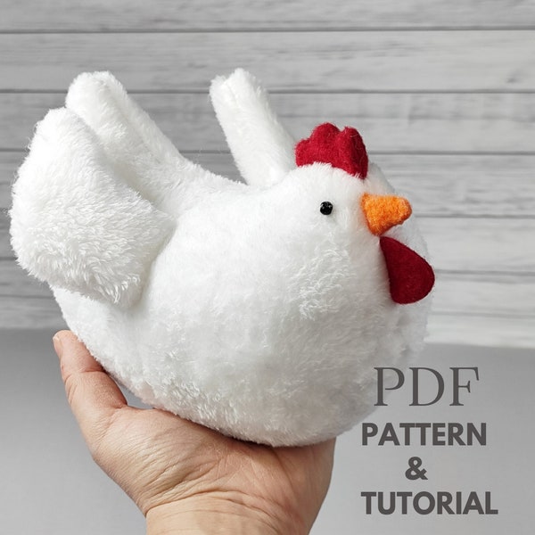 PDF Chicken sewing pattern- white hen fabric chicken toy -sewing pattern tutorial -Easter decor white chicken -templates mother's day gift