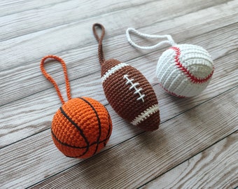 Crochet basketball car accessories, rugby ball, tennis balls plush doll, key chain, car charm, Sporty Keychain,  Gifts for him, car decor