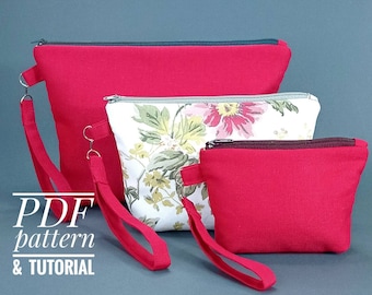 Zipper Pouch PDF Sewing Pattern Sewing Tutorial Cosmetic Bag DIY / 3 Sizes / Instant Download / Beginner sewing Pattern / mother&#39;s day gift