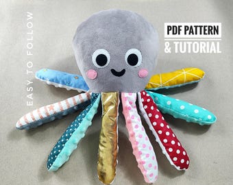 PDF Colorful Soft Octopus Plushie Sewing Pattern, Easy DIY Toy for Kids, Beginner-Friendly PDF Tutorial, fabric memory toy pattern
