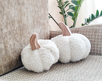 White Pumpkin pillow, fall decor Halloween, white Pumpkin stuffed toy pillow, Faux Sherpa Fabric Pumpkin Fall Decor, rustic white pumpkin
