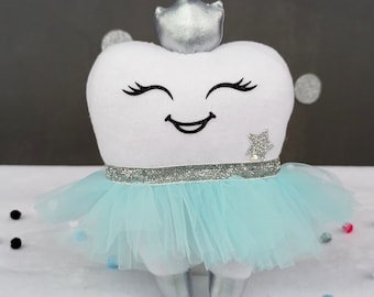 Princess Tooth fairy pillow ballerina girl, with blu tutu and silver crown. PERSONALIZED! last tooth gift idea, best tooth Pillow