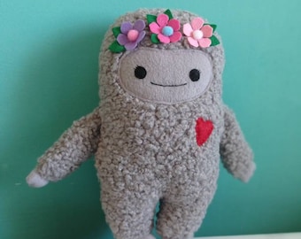 Sherpa Bigfoot Plush: Handmade Yeti Stuffed Toy with Heart