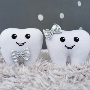 HANDMADE Tooth fairy pillow for boy or girl with silver BOW. Cute Fairy Pillow with pocket for Tooth Money. Lost tooth pillow. Stuffed tooth