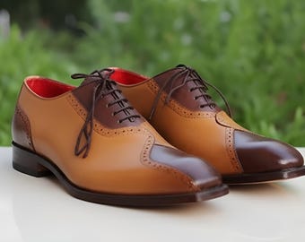 Handmade Leather Oxford Shoes: Two-Tone Brown Dress Shoes