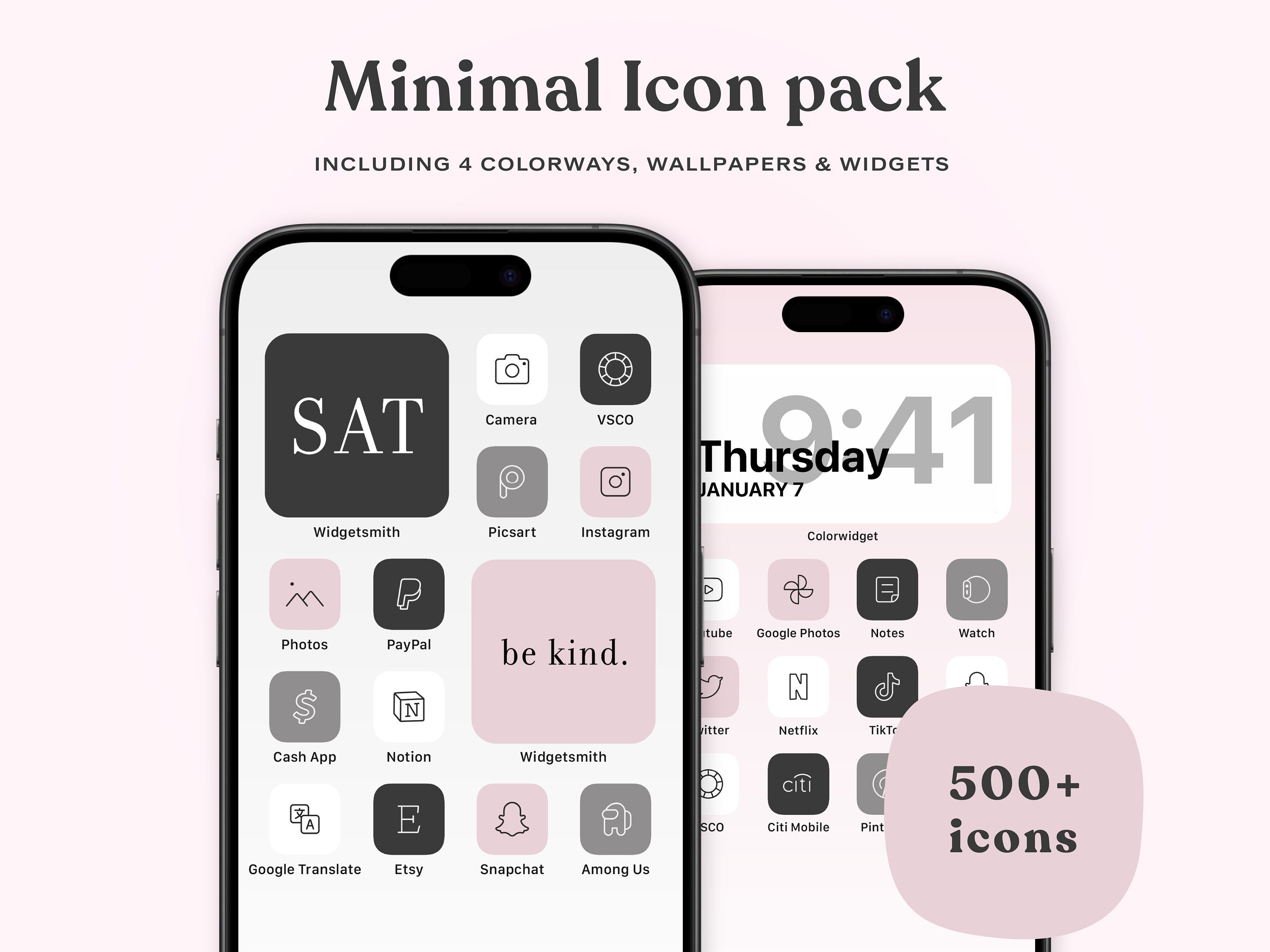 Minimalist App Icons: Pink, Gray, Black, White - iOS Homescreen (Digital Download)