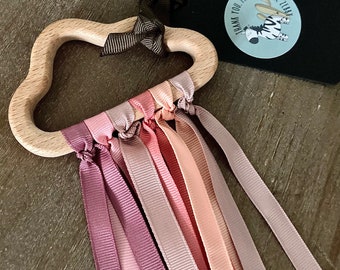 Baby Shower Gift Handmade Sensory ribbon ring Rainbow Colours SEN Toy