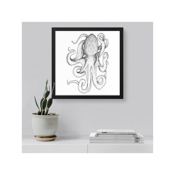 Octopus Wall Art, black and white