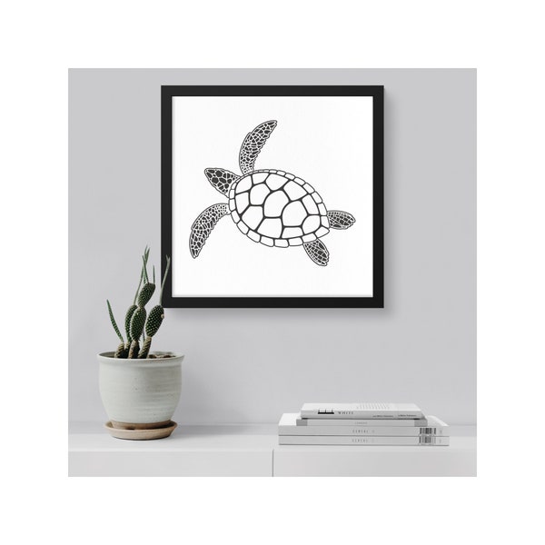 sea turtle wall art, black and white
