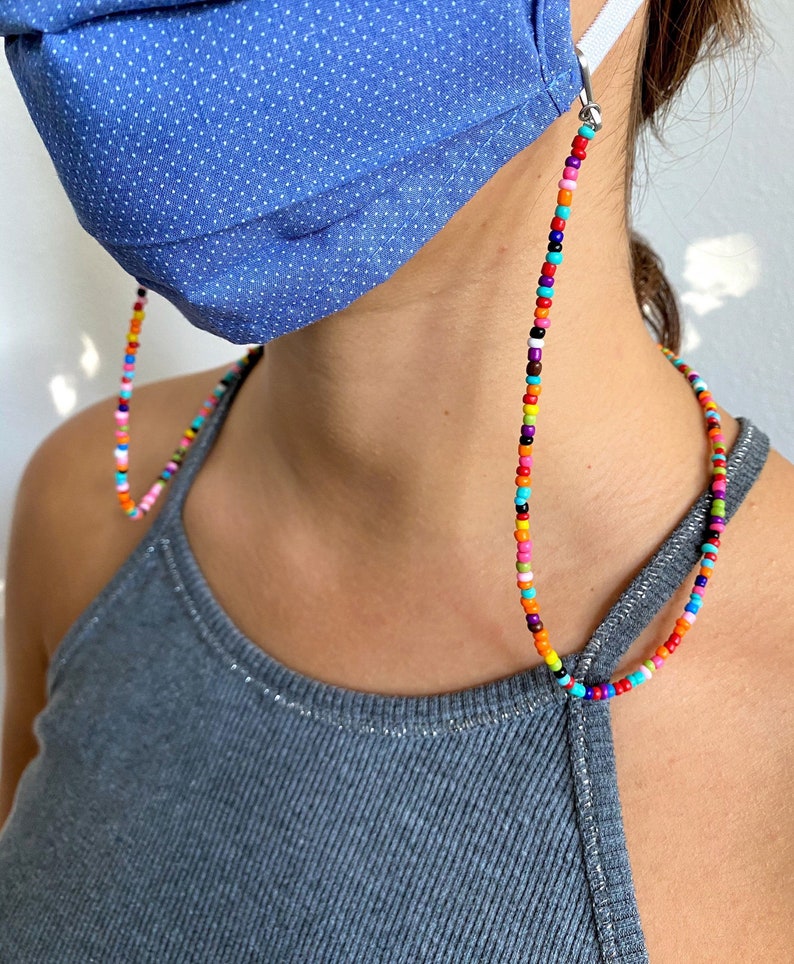 Beaded Face Mask Chain  Rainbow Mask Holder  Lanyard image 0