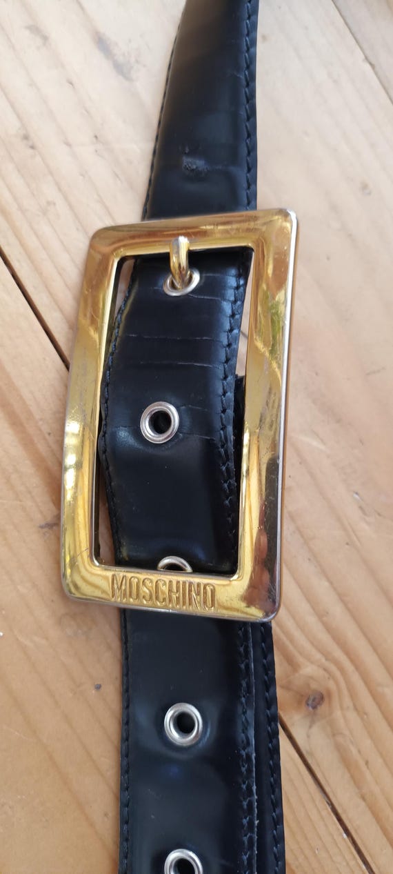 Vintage Moschino Black  Leather and Gold Tone Buckle MOSCHINO Vintage Black Belt Women Calf Leather Gold Metal  main image 4