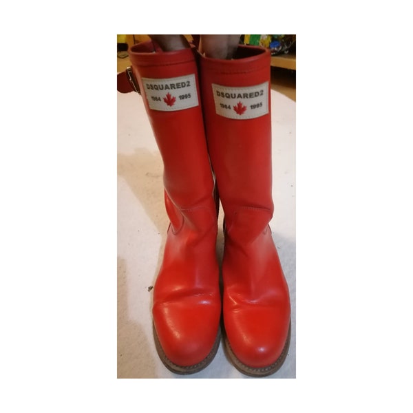 Dsquared2 stivali Wellington in pelle rossa stivali alti fino al ginocchio stivali da pioggia a punta rotonda eu40 uk7 us9.5